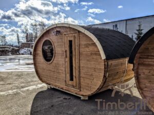 Outdoor hobbit style wooden sauna 30