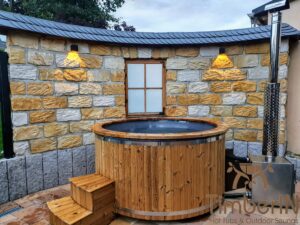 Wood heated hot tub