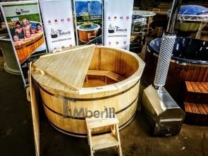 Wooden Hot Tub Deluxe Siberian Spruce With External Wood Burner (1)