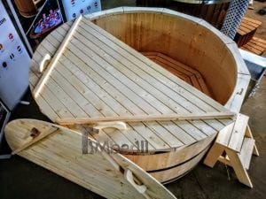 Wooden hot tub deluxe siberian spruce with external wood burner 8
