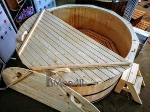 Wooden hot tub deluxe siberian spruce with external wood burner 9