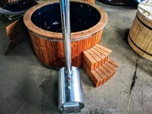 Outdoor Hot Tub With Wood Fired External Burner Black Fiberglass Thermo Wood (1)