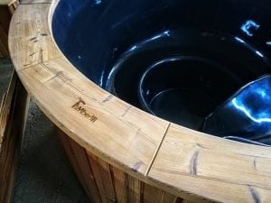 Outdoor Hot Tub With Wood Fired External Burner Black Fiberglass Thermo Wood (10)