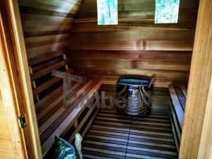 outdoor garden wooden sauna red cedar with electric heater and porch 14