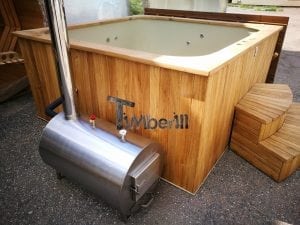 Wood fired outdoor hot tub rectangular deluxe with outside heater 17