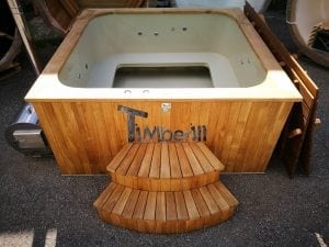 Wood fired outdoor hot tub rectangular deluxe with outside heater 24