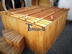 Wood fired outdoor hot tub rectangular deluxe with outside heater 39